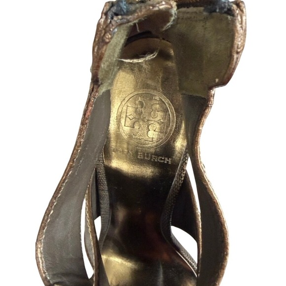 Tory Burch Edgy Statement High Heel Sandals Olive Green and Gold Size 8 - Picture 7 of 7